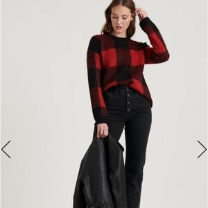 Lucky Brand Buffalo Plaid Pullover Knit Crewneck Sweater  Small  Red and Black